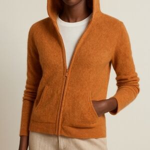 Lord & Taylor Cashmere Hooded Cardigan Sweater Orange